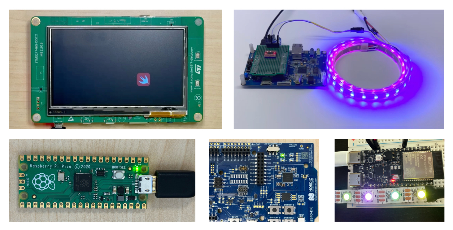 Swift on STM32F746, Raspberry Pi Pico, nRF52840, and ESP32C6