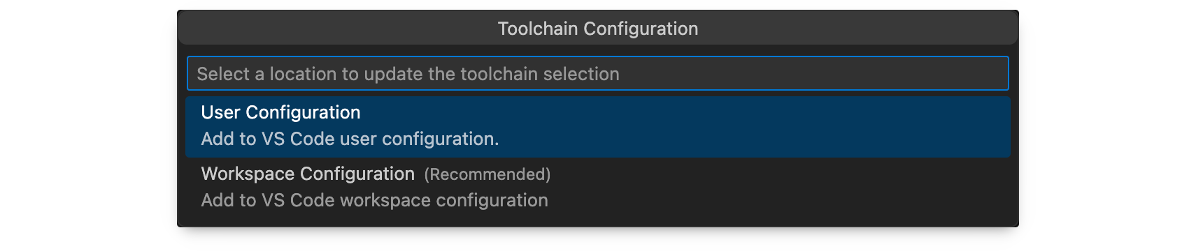 Settings selection