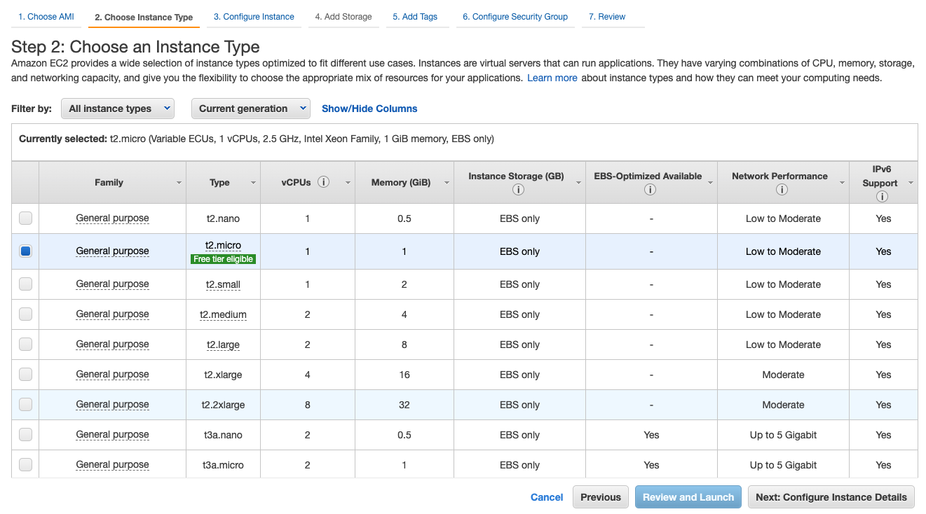 Choose Instance type